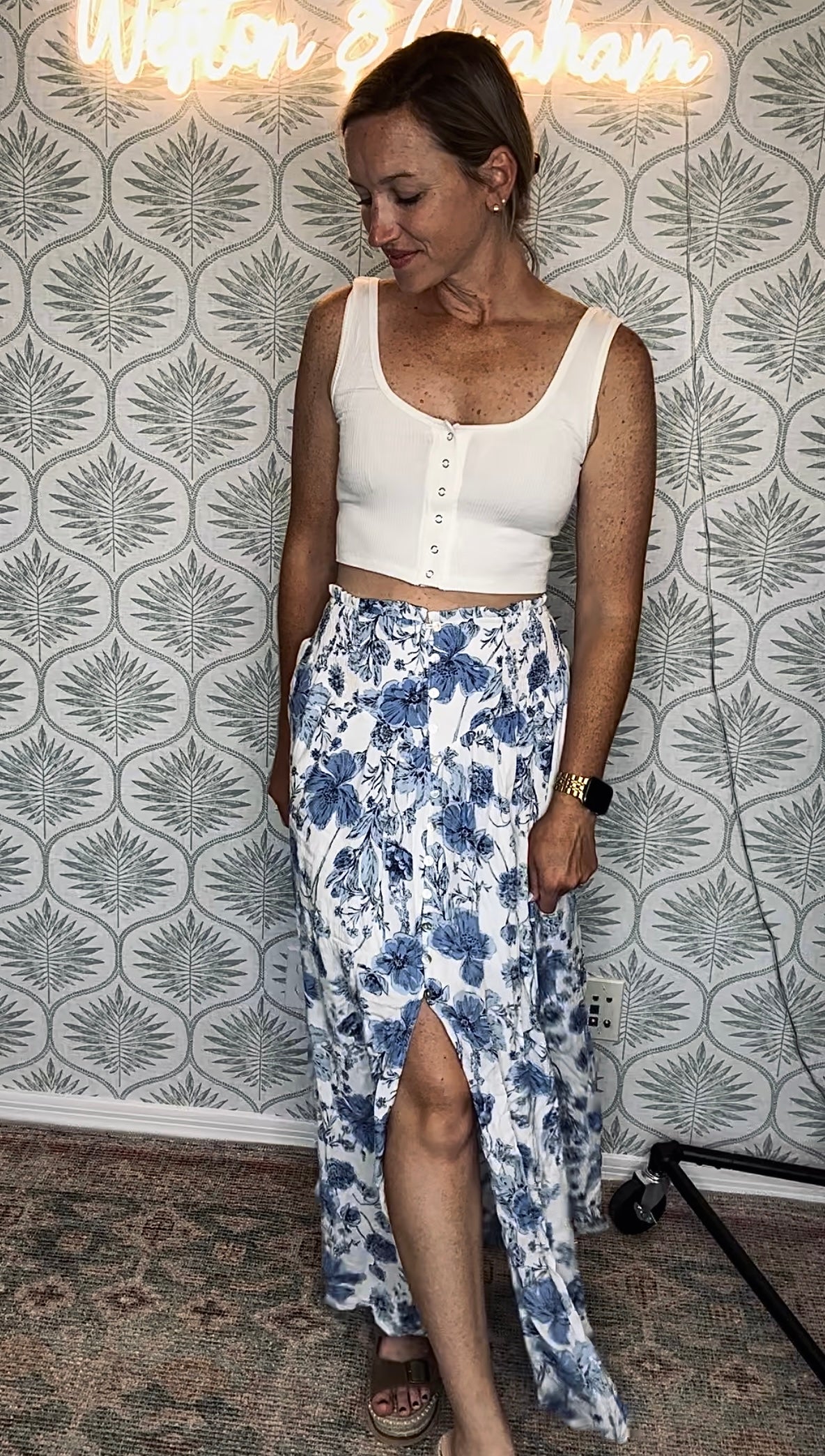 Smocked Floral Maxi Skirt
