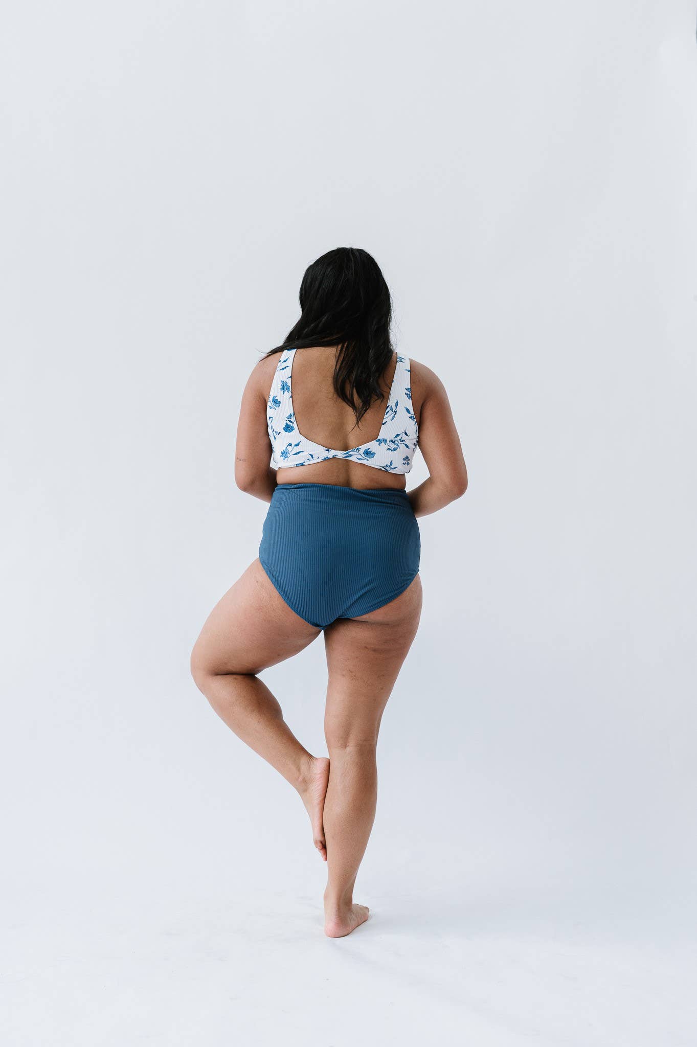 Ocean Blue Floral Twisted Back Swim Top