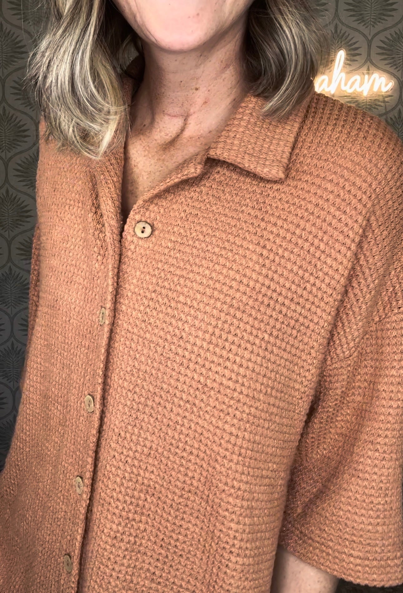 Clay Waffle Knit Top