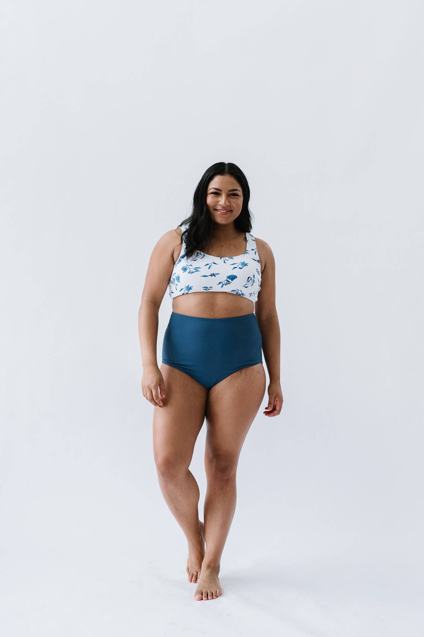 Ocean Blue Floral Twisted Back Swim Top