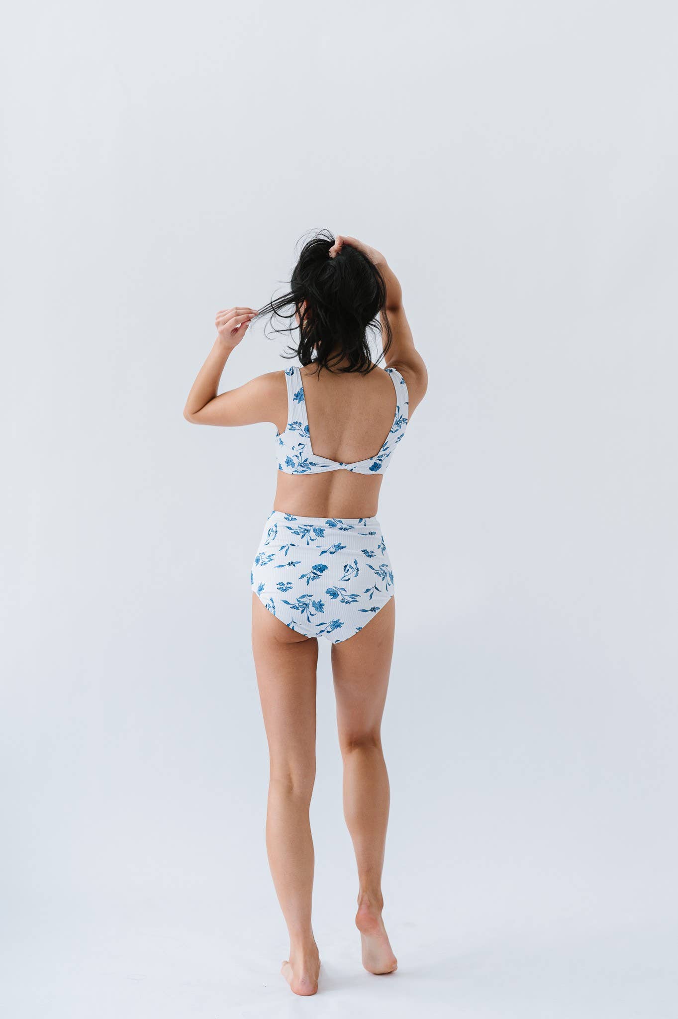 Ocean Blue Floral Twisted Back Swim Top
