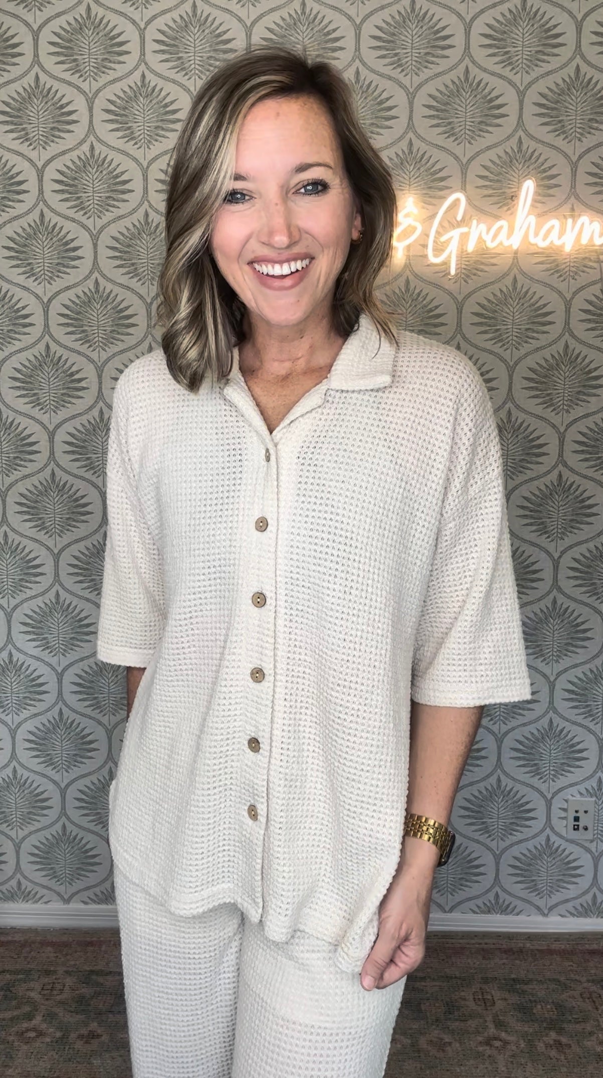 Cream Waffle Knit Top