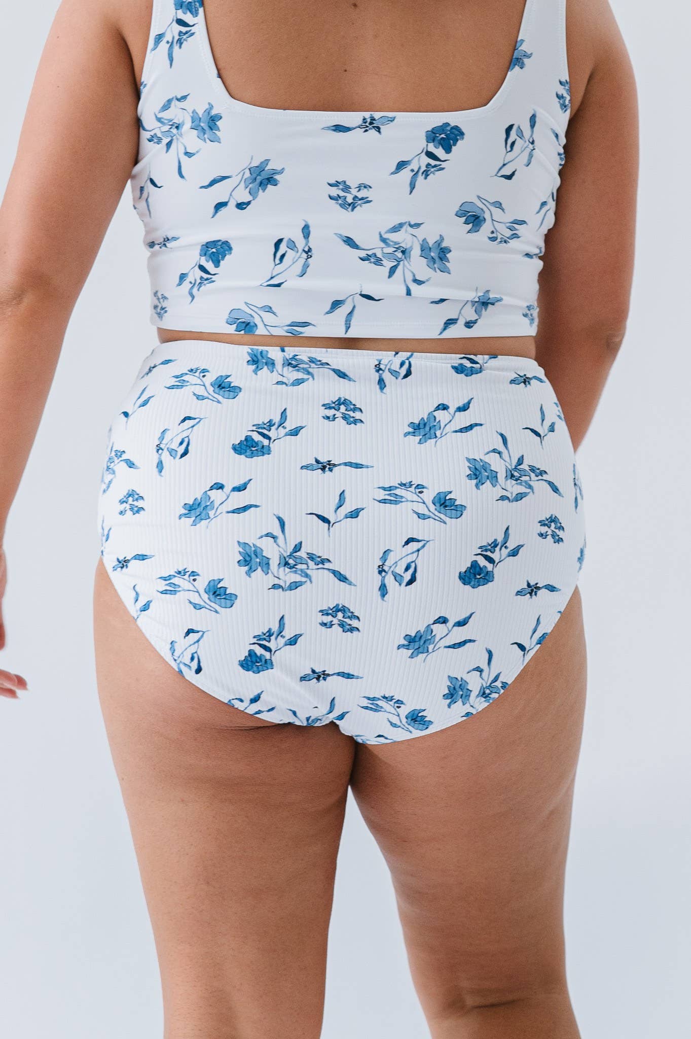 Ocean Blue Floral Ultra High Waisted Swim Bottoms