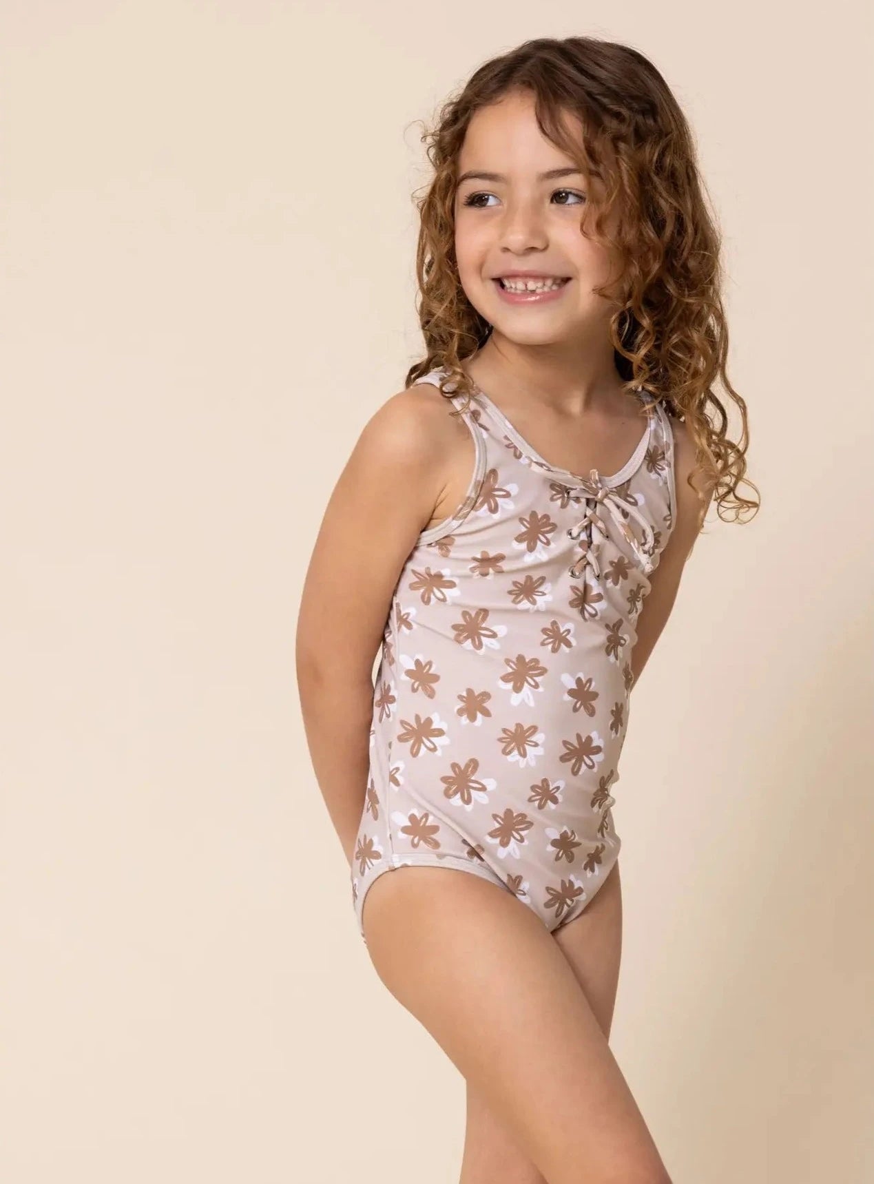 Mocha Floral Girl's One Piece
