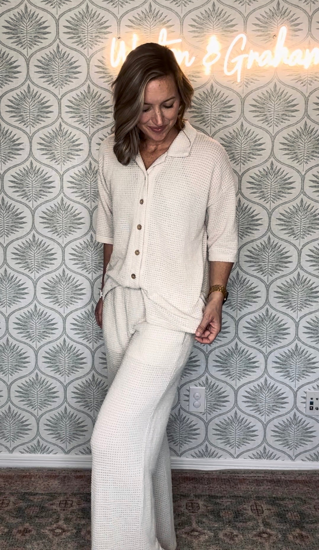 Cream Waffle Knit Top