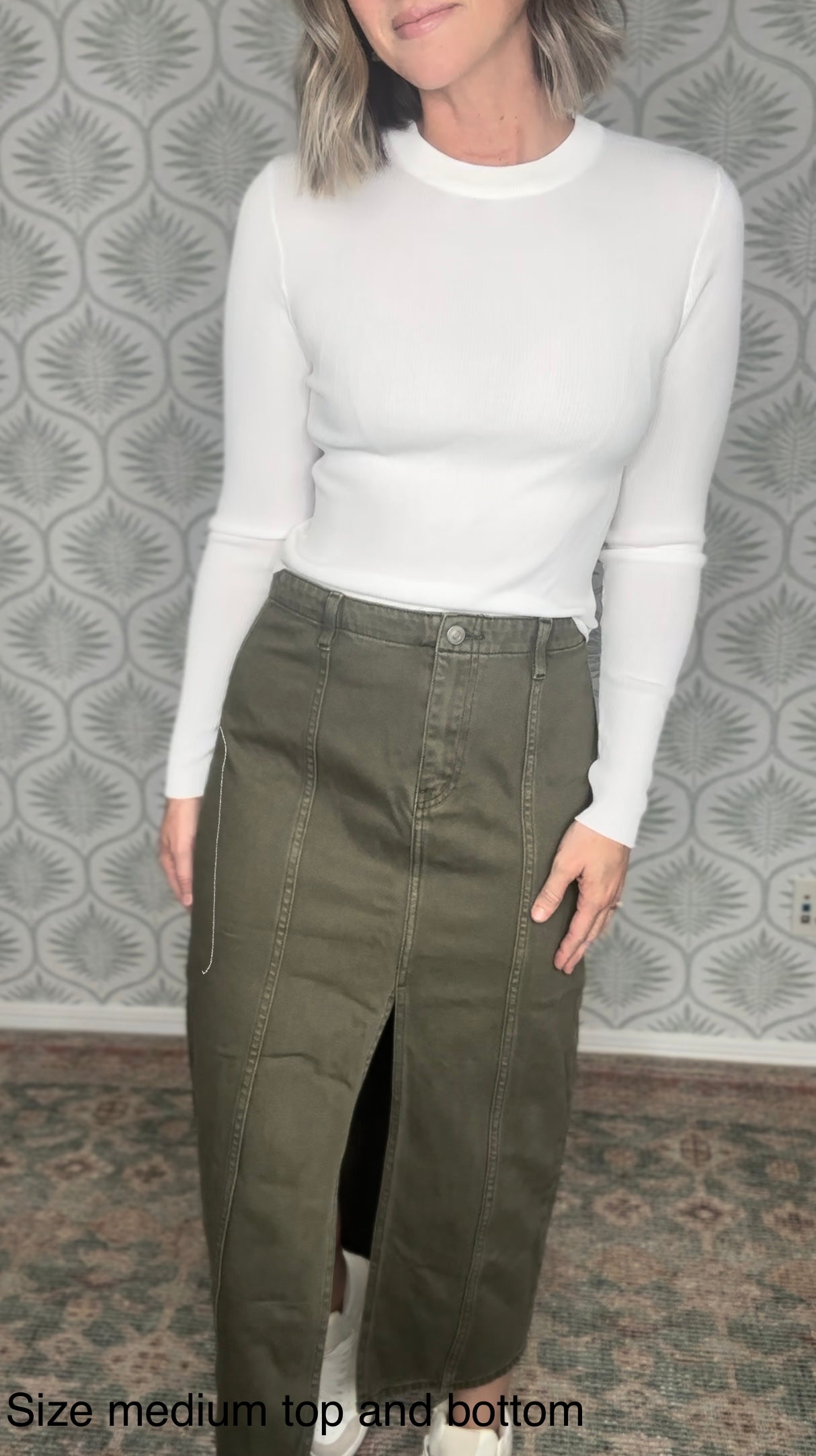 Front Slit Olive Skirt