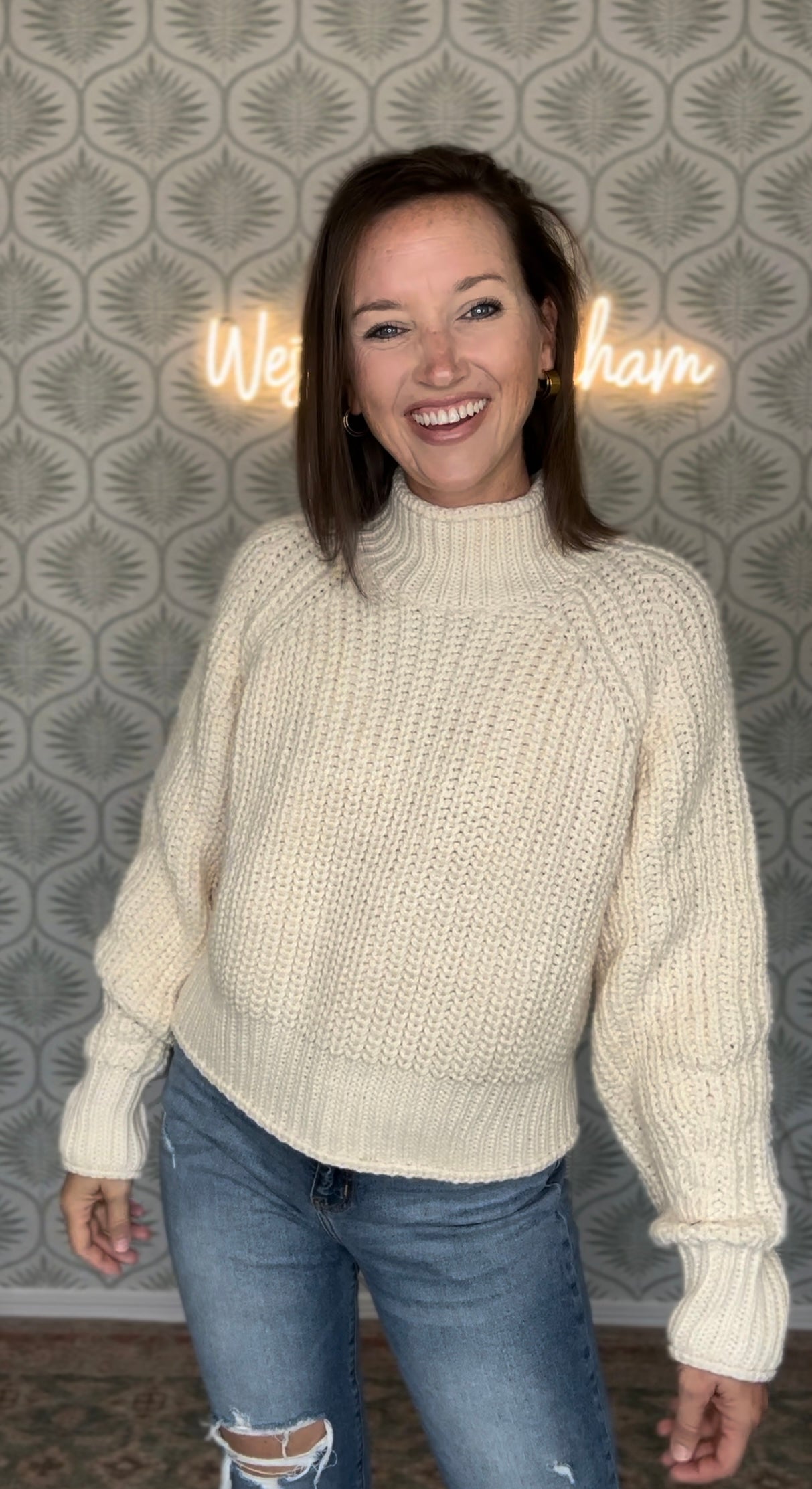Cream Knit Mockneck