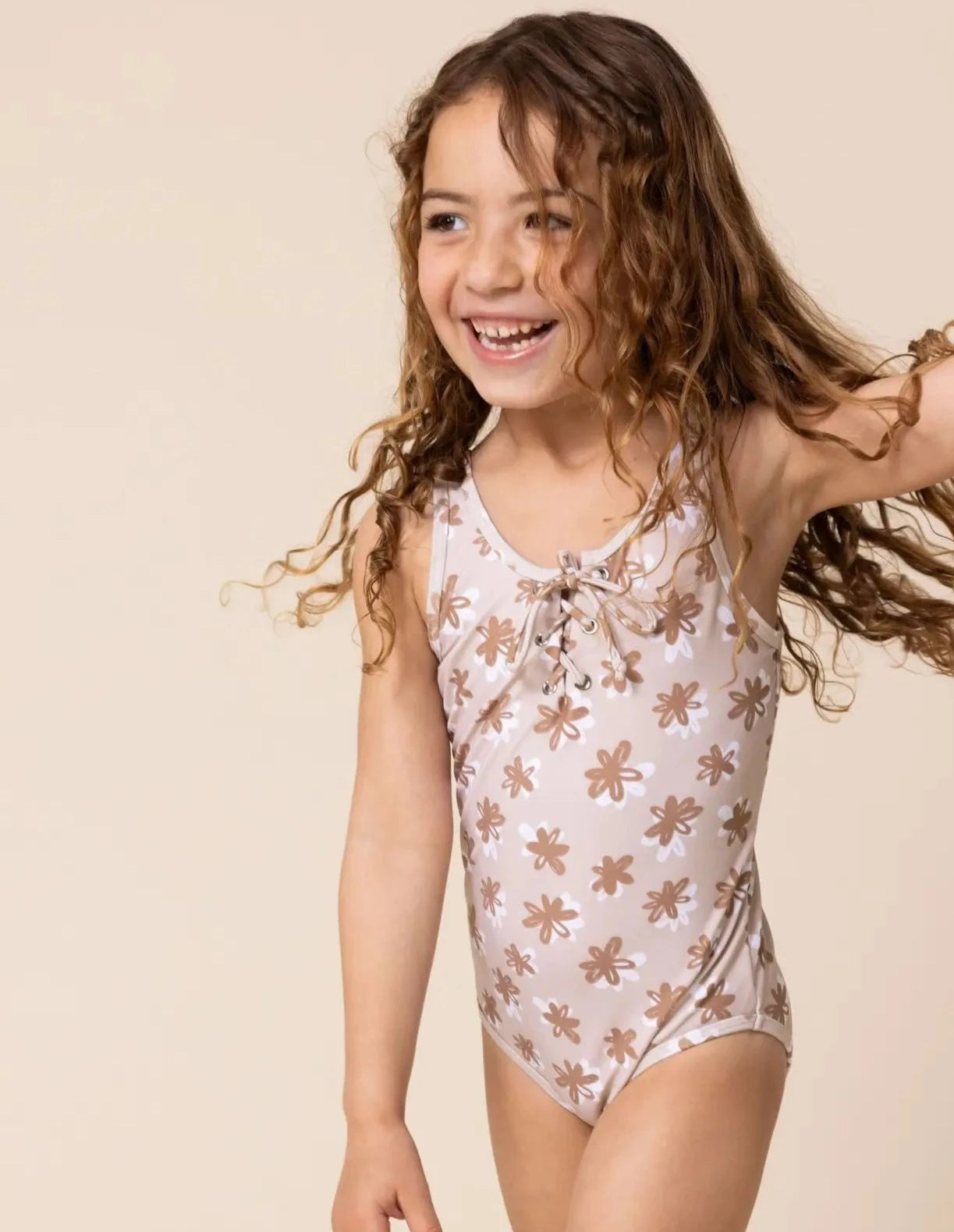 Mocha Floral Girl's One Piece