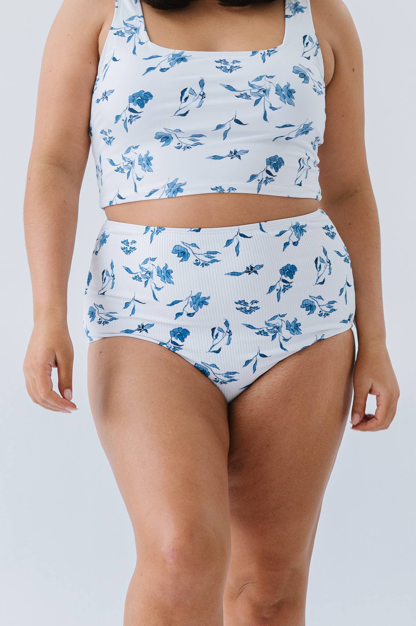Ocean Blue Floral Ultra High Waisted Swim Bottoms