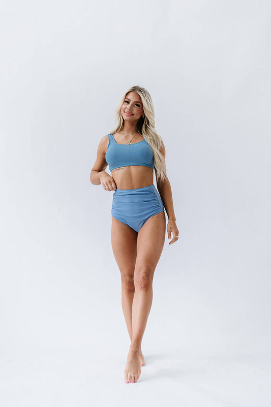 Surface Blue Twisted Back Swim Top