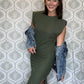 Olive Ribbed Dress