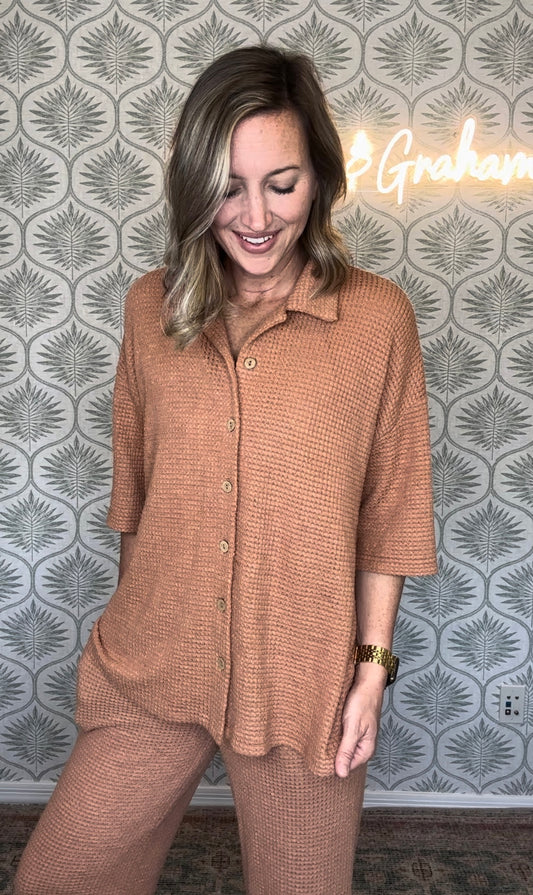 Clay Waffle Knit Top